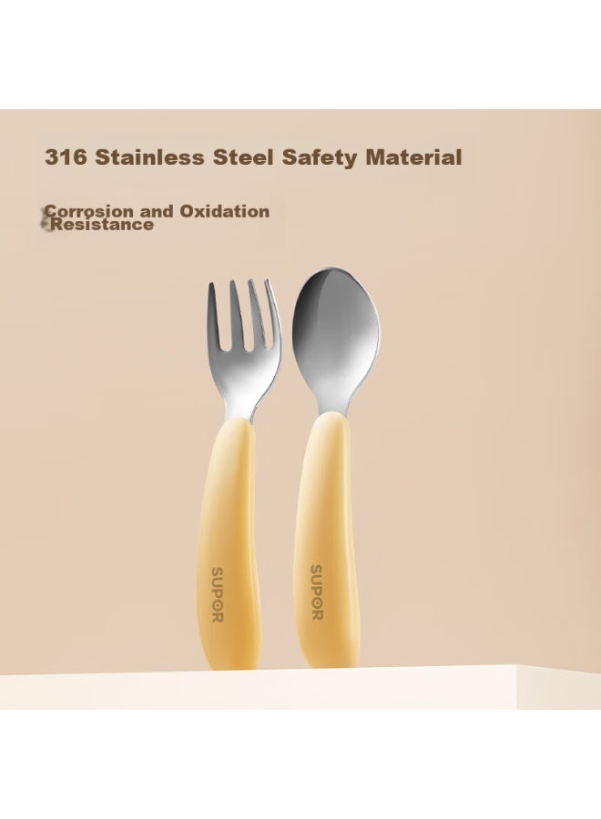 Supor Baby 316 Stainless Steel Fork And Spoon Set With Training Spoon, Baby Food Fork And Spoon With Storage Box Kgf01ay10 - Image 2