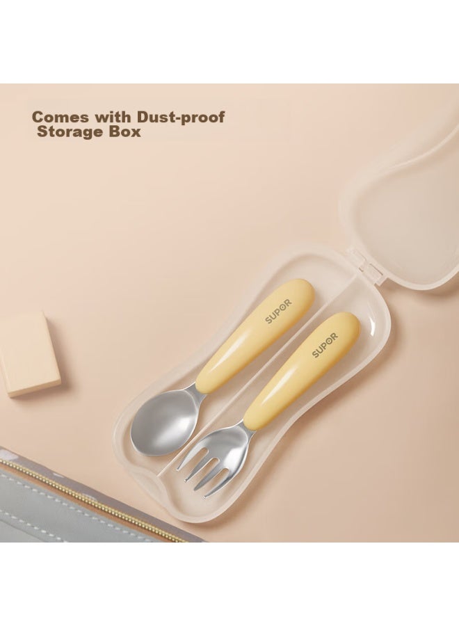 Supor Baby 316 Stainless Steel Fork And Spoon Set With Training Spoon, Baby Food Fork And Spoon With Storage Box Kgf01ay10 - Image 5