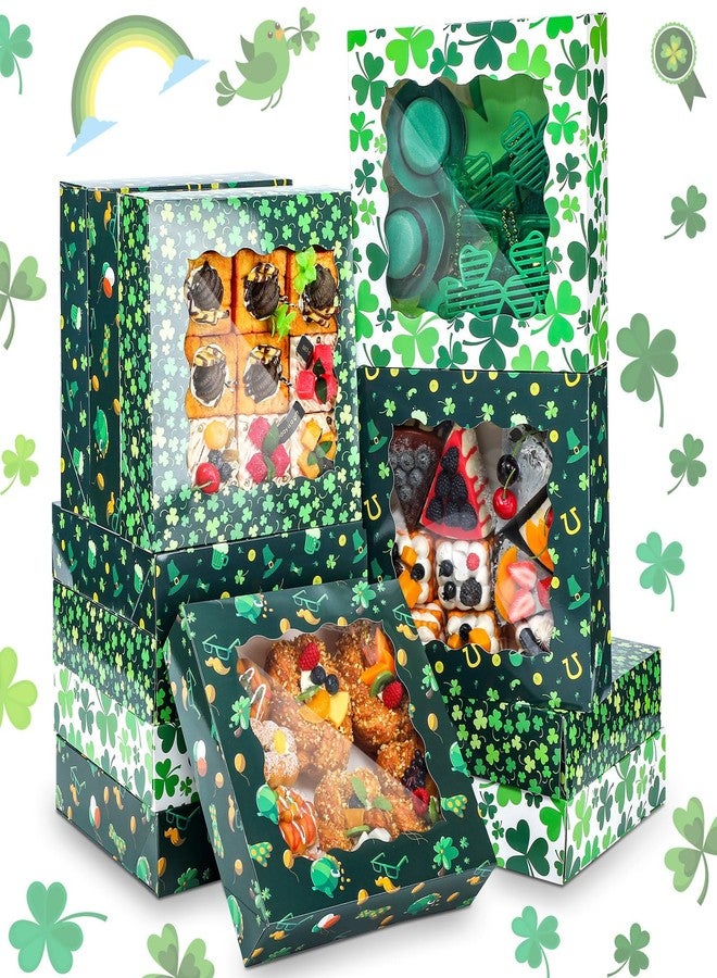 Noveread 12 Pcs St. Patrick's Day Treat Boxes with Window Shamrock Printed Candy Cookie Boxes Cardboard Donut Containers Cake Pastry Pies Muffins Irish Party(9.8 x 9.8 x 2.5 Inch) - Image 1