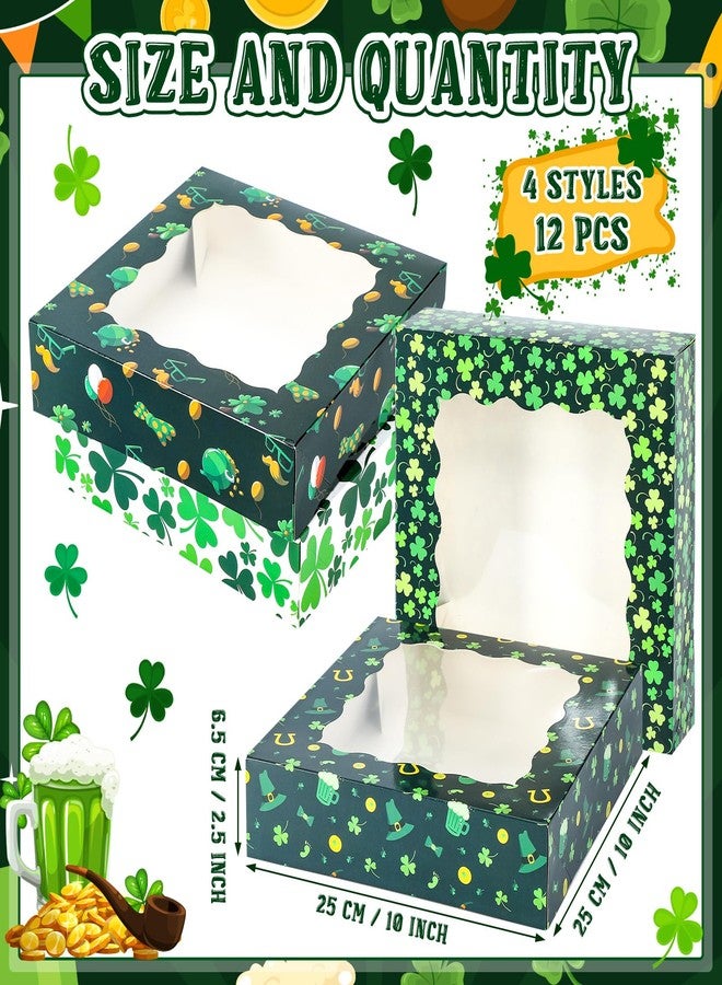 Noveread 12 Pcs St. Patrick's Day Treat Boxes with Window Shamrock Printed Candy Cookie Boxes Cardboard Donut Containers Cake Pastry Pies Muffins Irish Party(9.8 x 9.8 x 2.5 Inch) - Image 2