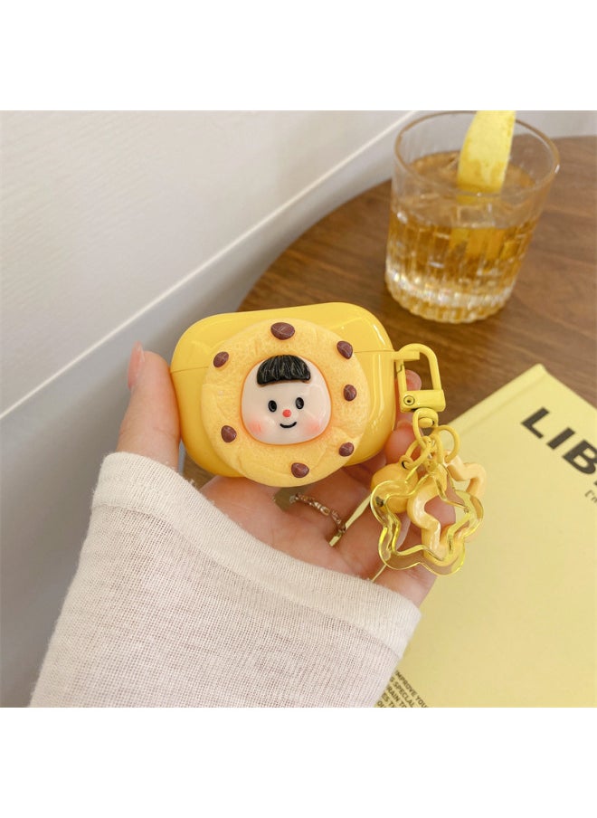 Generic - For AirPods 4 Headphone Set Cartoon Diy Doll Pendant Apple 1/2 Generation/pro2 Bluetooth Soft Case Bracelet-Color:Yellow Soft Shell + Pendant-biscuit Child-Model:Airpods Pro (protective Case) - Image 1