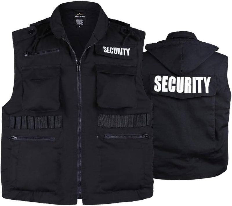 Backbone Mens Womens Unisex SECURITY Vest Uniform with SECURITY Embroidery - Black - Image 1