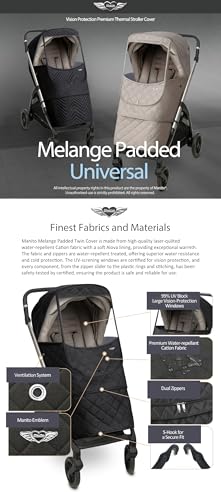 Manito Melange Padded Universal Stroller Weather Shield Insulated WaterRepellent Thermal Protection for Rain Snow Wind Cold Fall Winter Forward and Rear Facing Compatible Black Grey - Image 3