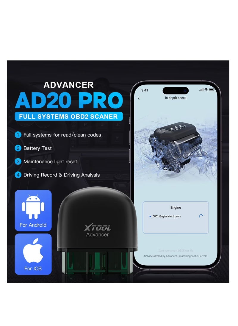أداة اكس  - ماسح ضوئي XTOOL AD20 Pro OBD2 للآيفون والأندرويد: 2024 أحدث أداة فحص تشخيصية لاسلكية OBD2 لجميع السيارات مع تشخيص كامل للنظام - Image 1