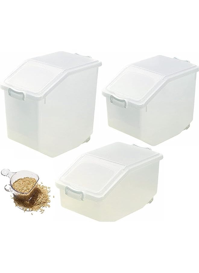 Premify - Rice Storage Containers 3pcs Set (5kg, 10kg, 15kg) - Food Storage Container with Lid, BPA Free Plastic Large Cereal Sotrage Box, Kitchen Multifunctional Container with Measuring Cup - Image 1