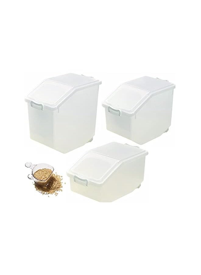 Premify - Rice Storage Containers 3pcs Set (5kg, 10kg, 15kg) - Food Storage Container with Lid, BPA Free Plastic Large Cereal Sotrage Box, Kitchen Multifunctional Container with Measuring Cup - Image 1