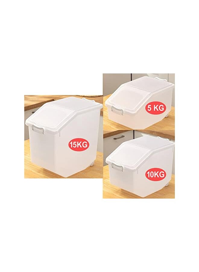 Premify - Rice Storage Containers 3pcs Set (5kg, 10kg, 15kg) - Food Storage Container with Lid, BPA Free Plastic Large Cereal Sotrage Box, Kitchen Multifunctional Container with Measuring Cup - Image 1