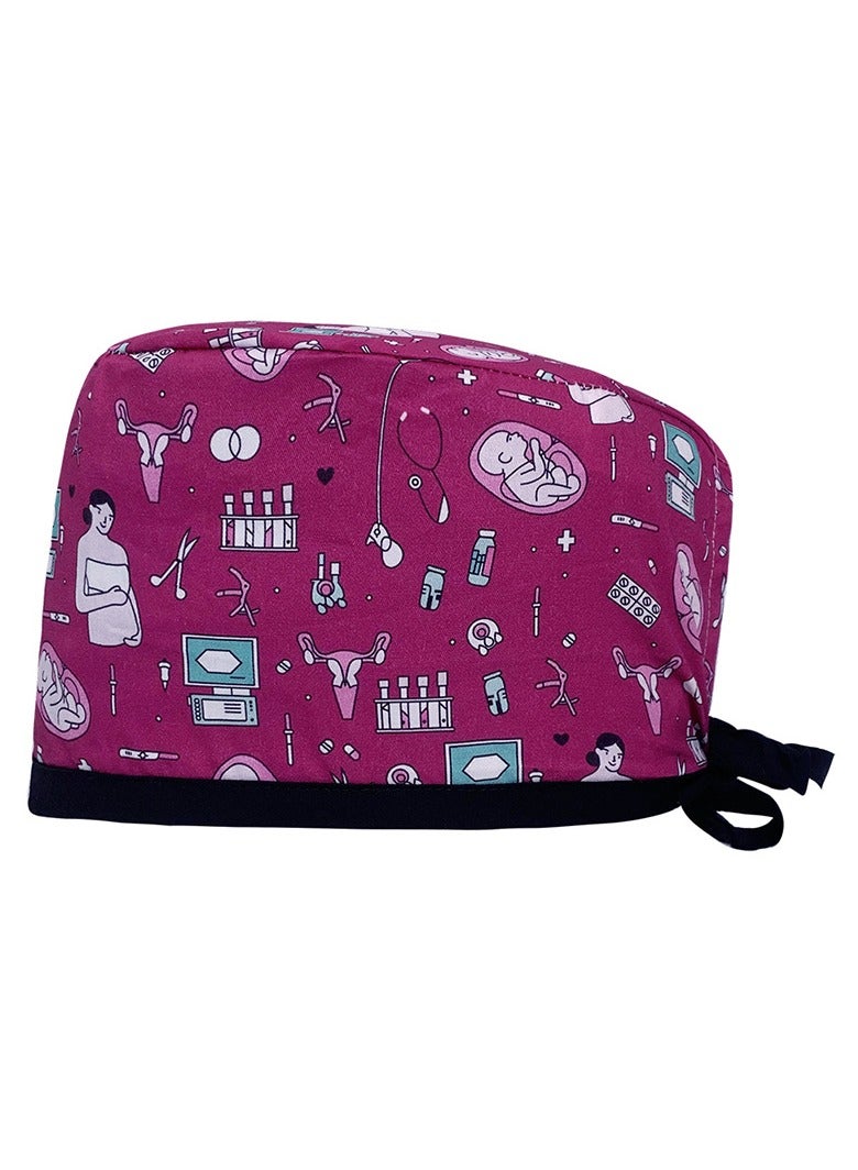 KUYING Cotton Printed Surgical Cap Strap Adjustable Medical Work Cap 
