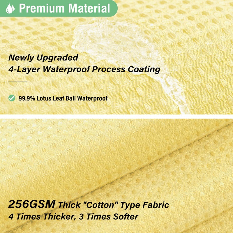 Dynamene Yellow Fabric Shower Curtain - Waffle Weave Textured Heavy Duty Cloth Shower Curtains for Bathroom, 256GSM Hotel Luxury Weighted Bath Curtain Set with 12 Hooks,72x72, Yellow - Image 3