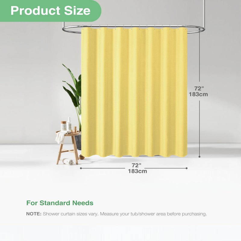 Dynamene Yellow Fabric Shower Curtain - Waffle Weave Textured Heavy Duty Cloth Shower Curtains for Bathroom, 256GSM Hotel Luxury Weighted Bath Curtain Set with 12 Hooks,72x72, Yellow - Image 4