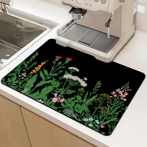 Mokiwala Dish Drying Mat for Multiple Usage. Super Absorbent, Easy clean, Quick dry, Cocina Accesorios for Kitchen Counter or Faucet Sink, Coffee bar, Refrigerator or Air fryer liners, 1 Pack Flower - Image 1
