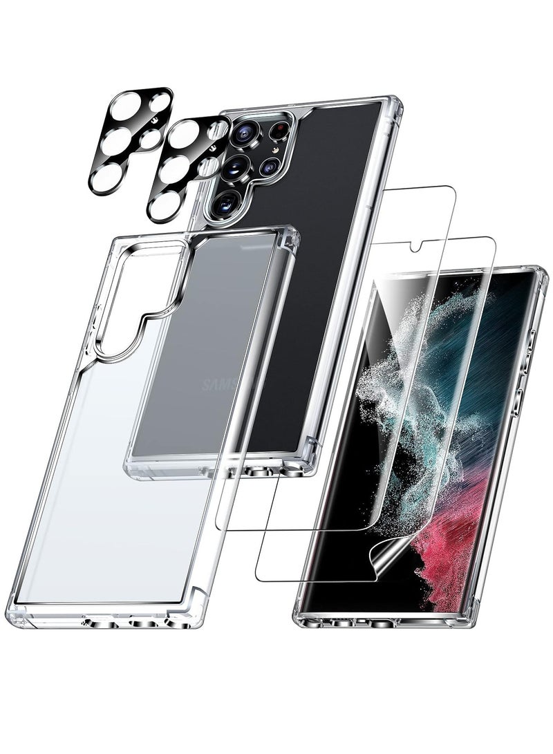 ELTRAZONE "5-in-1 Samsung S23 Case Bundle: Includes 2 Camera Lens Protectors, 2 Soft Screen Protectors, Matte-Finish, Shockproof & Anti-Scratch Protection (Clear)" - Image 1