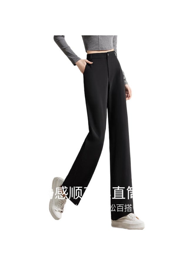 First Application Chushen Women'S High-Waisted Dress Pants, Draping Slimming Wide-Leg Trousers, Black Casual Long Pants, S137K5866 - Image 3