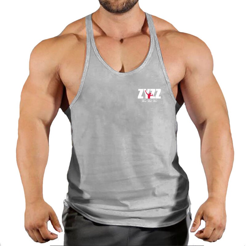 Mens Fitness Tank Tops Printed Sleeveless Tee grey white 1