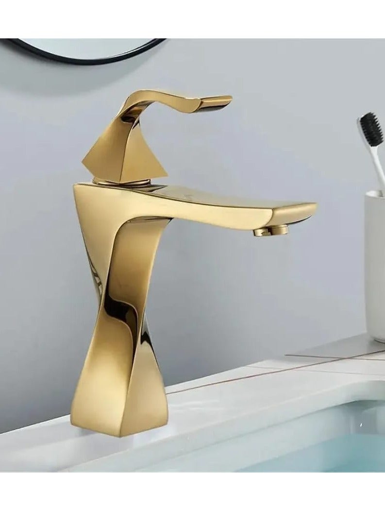 Short shiny gold sink mixer - Image 1