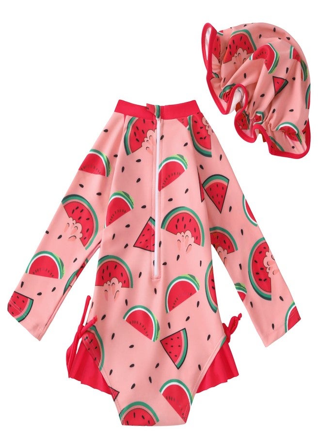 AMAWMW Infant Baby Girl Swimsuit Long Sleeve One-Piece Swimwear with Hat Rash Guard Floral Zipper Bathing Suit Beach Wear - Image 4