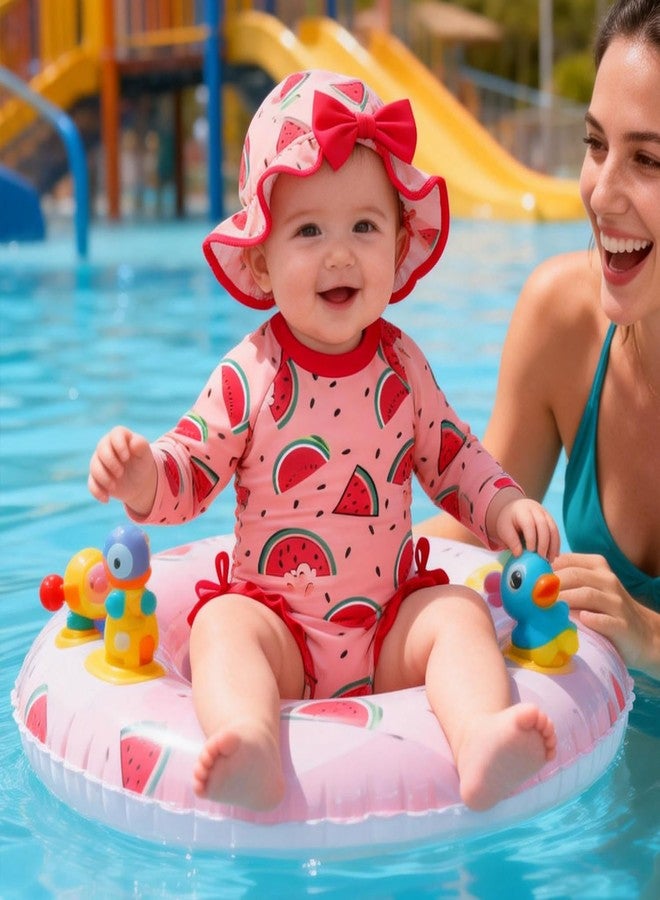 AMAWMW Infant Baby Girl Swimsuit Long Sleeve One-Piece Swimwear with Hat Rash Guard Floral Zipper Bathing Suit Beach Wear - Image 5