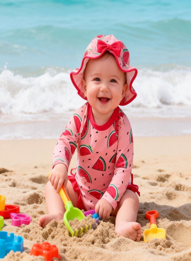AMAWMW Infant Baby Girl Swimsuit Long Sleeve One-Piece Swimwear with Hat Rash Guard Floral Zipper Bathing Suit Beach Wear - Image 2