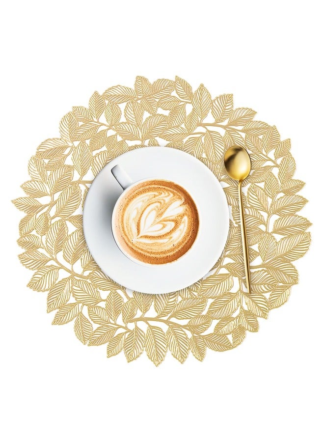 4 PCS الذهب ورقة Placemats جولة Placemats للطاولة مطبخ عشاء حفل الزفاف ﻿ - Image 1