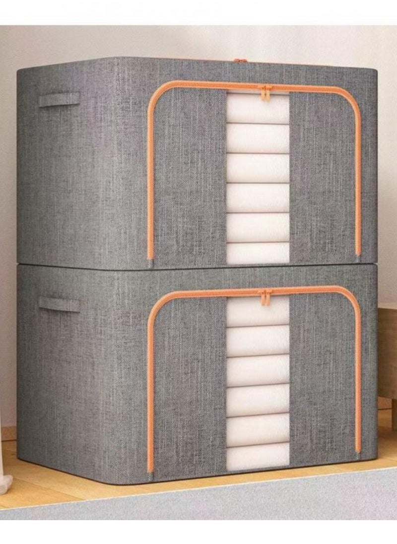 Alissa 100L Large Foldable Clothes Storage Bags, Robust Steel Framed Organizer Box Container/Basket For the Bedroom, Cabinet, Wardrobe, Closet With Lids, and Handle Pack of 2 （60*42*40cm)  - Image 1