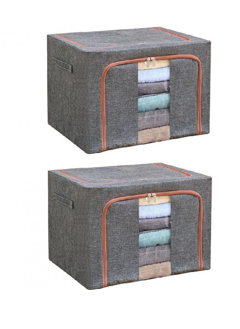 Alissa 100L Large Foldable Clothes Storage Bags, Robust Steel Framed Organizer Box Container/Basket For the Bedroom, Cabinet, Wardrobe, Closet With Lids, and Handle Pack of 2 （60*42*40cm)  - Image 2