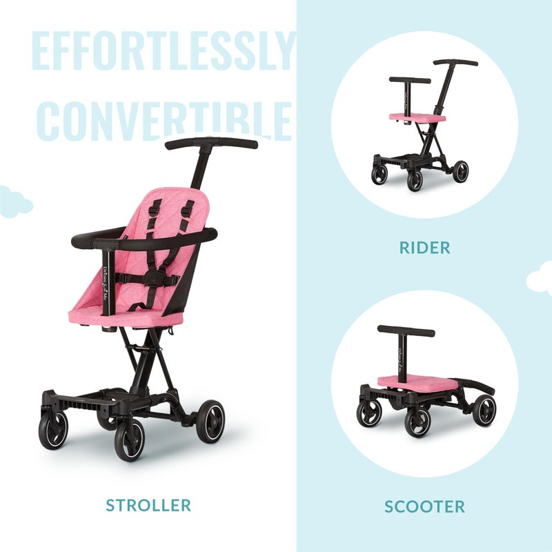 Dream On Me Coast Rider Travel Stroller, Lightweight & Compact Baby Stroller, Theme Park Approved, Book-Folding Design, Adjustable Handle, Soft-Ride Wheels, Converts to Rider & Scooter - Pink - Image 5