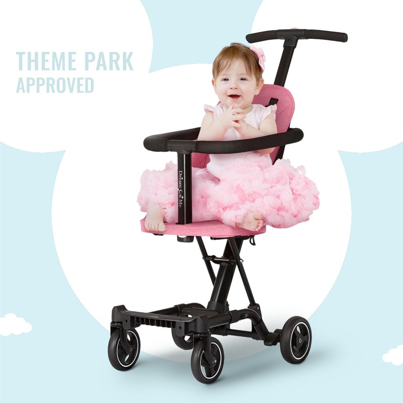 Dream On Me Coast Rider Travel Stroller, Lightweight & Compact Baby Stroller, Theme Park Approved, Book-Folding Design, Adjustable Handle, Soft-Ride Wheels, Converts to Rider & Scooter - Pink - Image 2