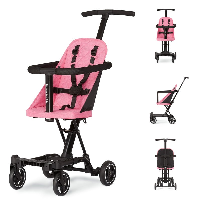 Dream On Me Coast Rider Travel Stroller, Lightweight & Compact Baby Stroller, Theme Park Approved, Book-Folding Design, Adjustable Handle, Soft-Ride Wheels, Converts to Rider & Scooter - Pink - Image 1