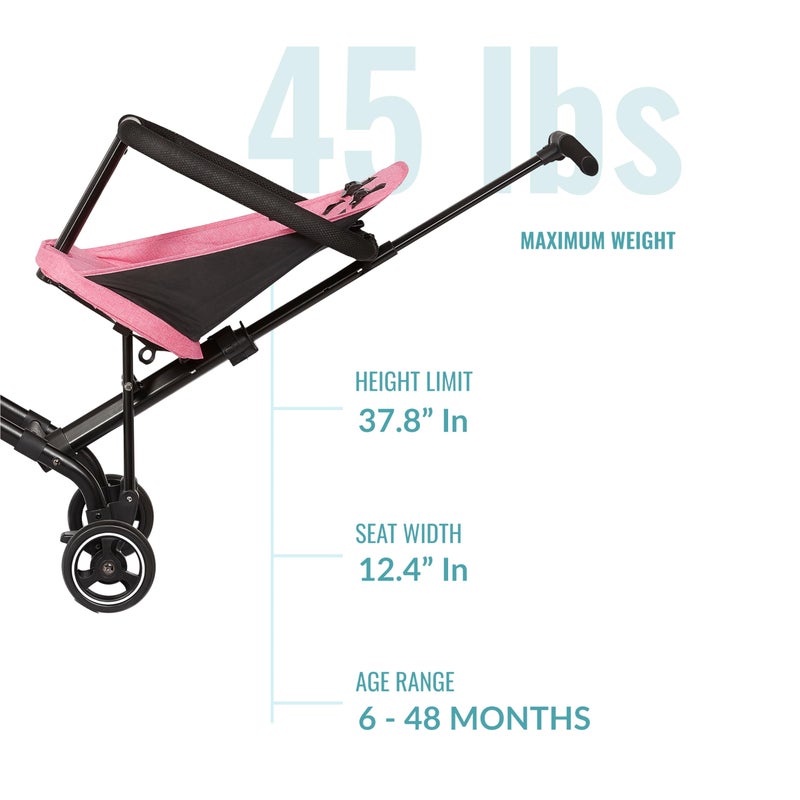 Dream On Me Coast Rider Travel Stroller, Lightweight & Compact Baby Stroller, Theme Park Approved, Book-Folding Design, Adjustable Handle, Soft-Ride Wheels, Converts to Rider & Scooter - Pink - Image 3
