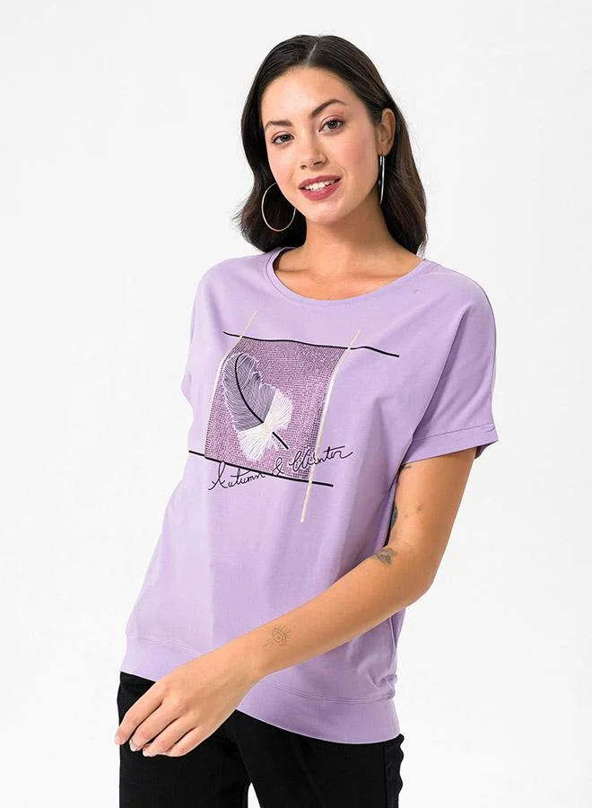 FELIX HARDY Purple Crew Neck Basic Tshirt for Women | Best Price UAE