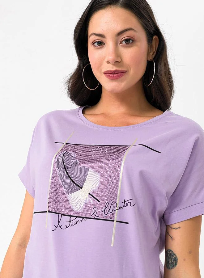 FELIX HARDY Purple Crew Neck Basic Tshirt for Women | Best Price UAE