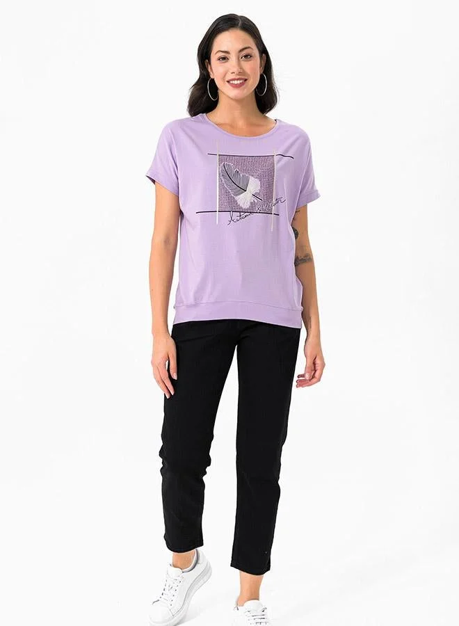 FELIX HARDY Purple Crew Neck Basic Tshirt for Women | Best Price UAE