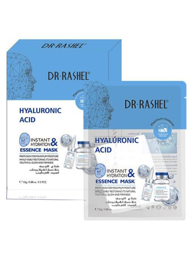 Pack Of 5 Instant And Hyaluronic Essence Face Mask Multicolour 25grams