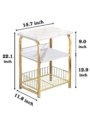 BLURISM BLURISM Sofa Side Table Slim Side Table for Small Space Farmhouse Narrow Sofa Side Table wShelf and Drawer Simple Design Sofa Side TableGold White Small Nightstand Bedside Table for Living Room  - Image 2