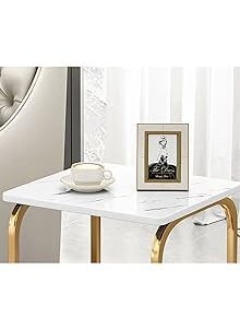 BLURISM BLURISM Sofa Side Table Slim Side Table for Small Space Farmhouse Narrow Sofa Side Table wShelf and Drawer Simple Design Sofa Side TableGold White Small Nightstand Bedside Table for Living Room  - Image 5