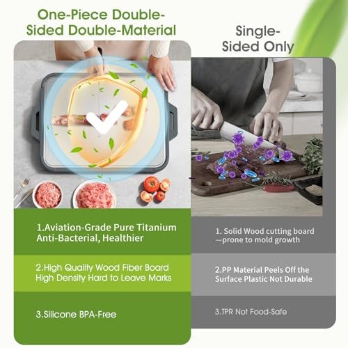 GUANCI Titanium Cutting Board for Kitchen, Double Sided Pure Titanium and Wood Fiber Cutting Board with Juice Groove, Food Grade Material, for Chopping Meat/Vegetables/Fruit Dishwasher Safe 16"×11" - Image 5