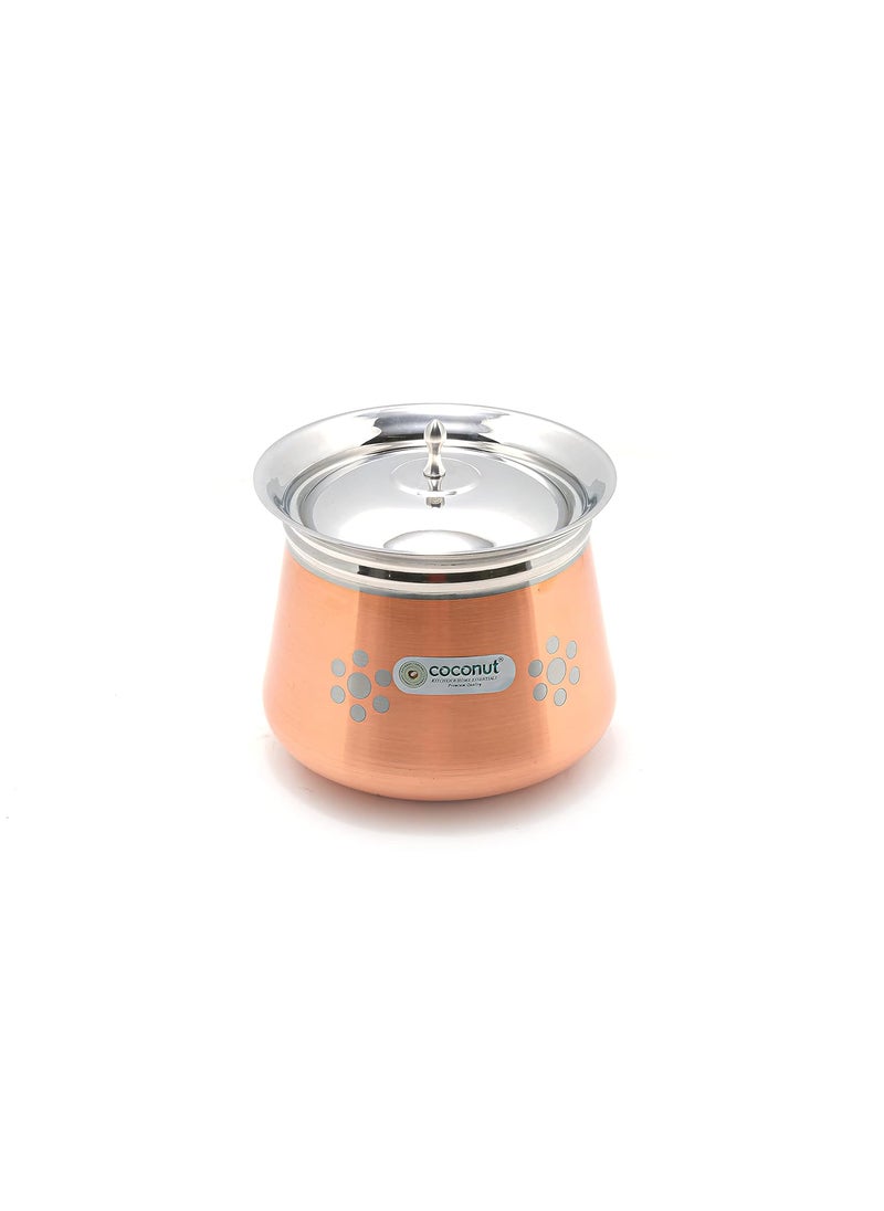 Coconut - Coconut Stainless Steel - Cookware/Benin Copper Silver Flower Handi with Lid-1 Unit - Capacity - 850 ML - Image 1