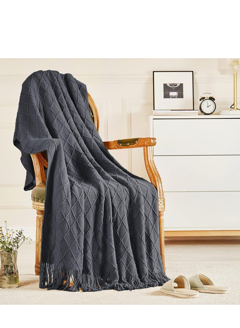 TRASSLE Knitted Throw Blankets for Couch and Bed, Soft Cozy Knit Blanket with Tassel, Lightweight Decorative Blankets and Throws, Farmhouse Warm Woven Blanket for Men and Women - Image 1