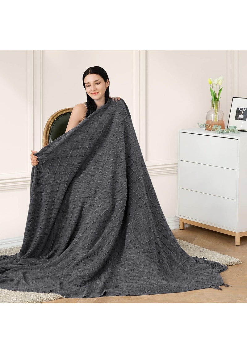 TRASSLE Knitted Throw Blankets for Couch and Bed, Soft Cozy Knit Blanket with Tassel, Lightweight Decorative Blankets and Throws, Farmhouse Warm Woven Blanket for Men and Women - Image 2