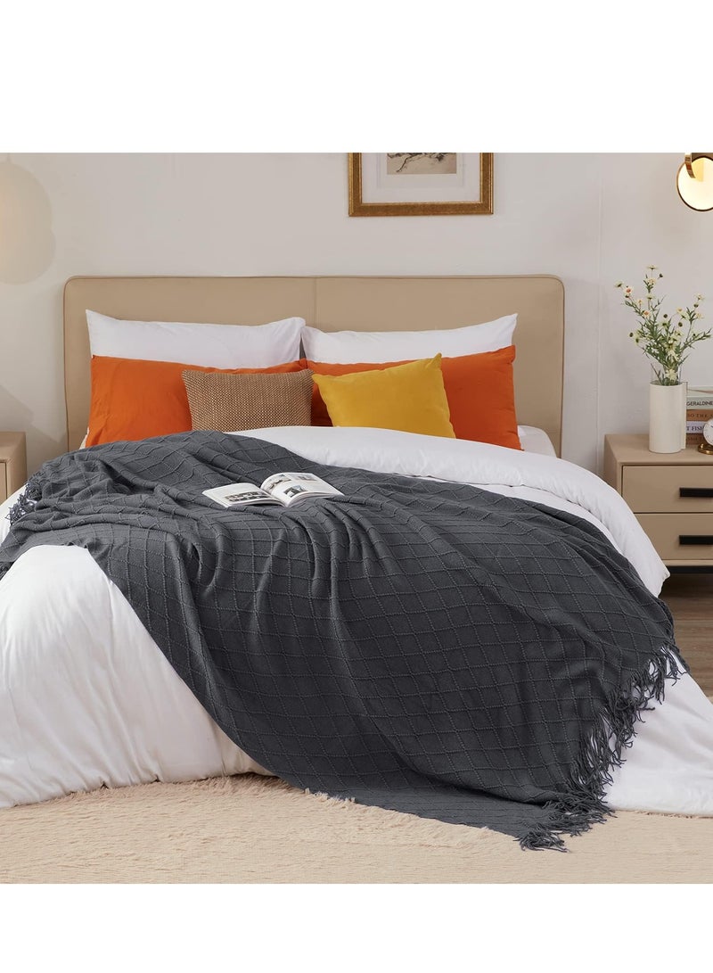 TRASSLE Knitted Throw Blankets for Couch and Bed, Soft Cozy Knit Blanket with Tassel, Lightweight Decorative Blankets and Throws, Farmhouse Warm Woven Blanket for Men and Women - Image 3