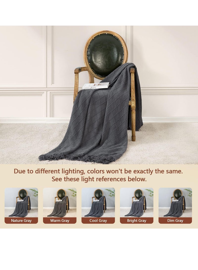 TRASSLE Knitted Throw Blankets for Couch and Bed, Soft Cozy Knit Blanket with Tassel, Lightweight Decorative Blankets and Throws, Farmhouse Warm Woven Blanket for Men and Women - Image 4