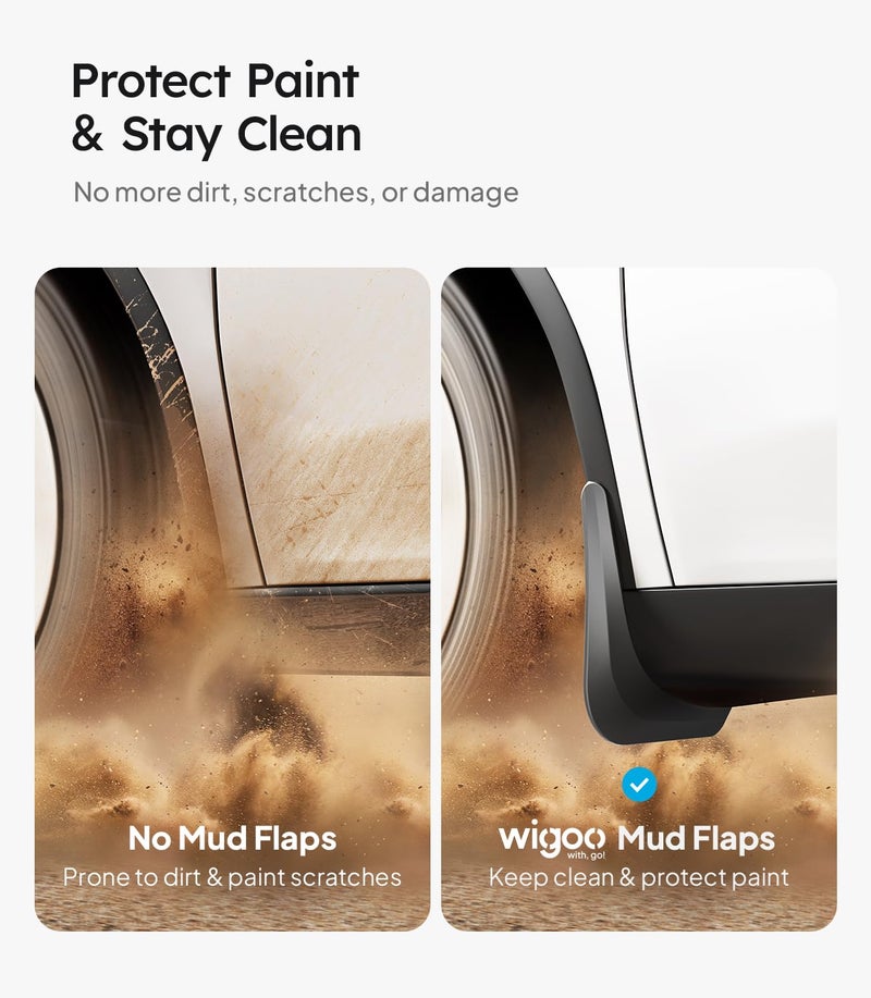 Wigoo 2025 New Tesla Model Y Juniper Accessories Mud Flaps [Stay Clean, Protect Paint] All Weather Guards Body Kits for Tesla New Model Y 2025 2026 Launch, Thicker Version (Set of 4) - Image 2