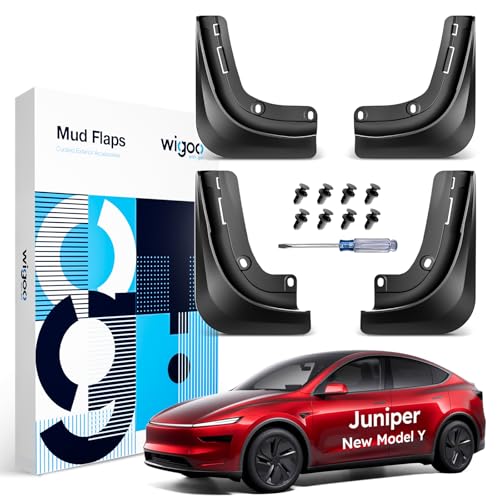 Wigoo 2025 New Tesla Model Y Juniper Accessories Mud Flaps [Stay Clean, Protect Paint] All Weather Guards Body Kits for Tesla New Model Y 2025 2026 Launch, Thicker Version (Set of 4) - Image 1