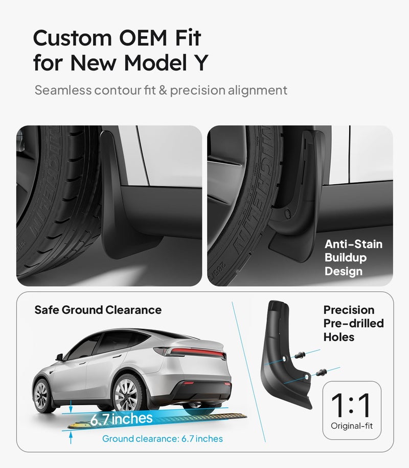 Wigoo 2025 New Tesla Model Y Juniper Accessories Mud Flaps [Stay Clean, Protect Paint] All Weather Guards Body Kits for Tesla New Model Y 2025 2026 Launch, Thicker Version (Set of 4) - Image 5