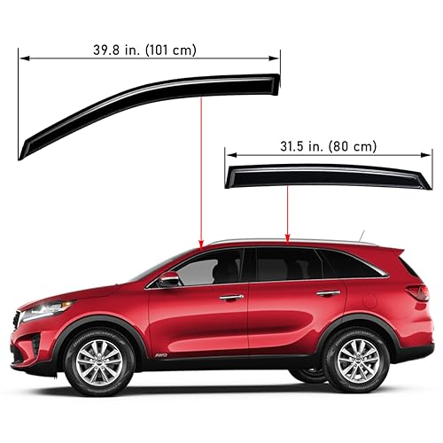 Lightronic لايتترونيك WV94758 واقي نافذة خارجي مثبت على الجانب، درع مطر، دخاني داكن، مجموعة 4 قطع، يناسب 2016-2020 كيا سورينتو - Image 2