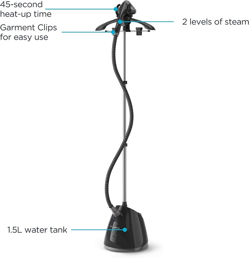 Rowenta Rowenta Steamer for Clothes Pro Style Full Size Steamer with 45 second heatup  Removable 50 oz Water Tank 1500 Watts Included Clips to Hang Clothes Ironing Black Clothes Steamer IS2461  - Image 2
