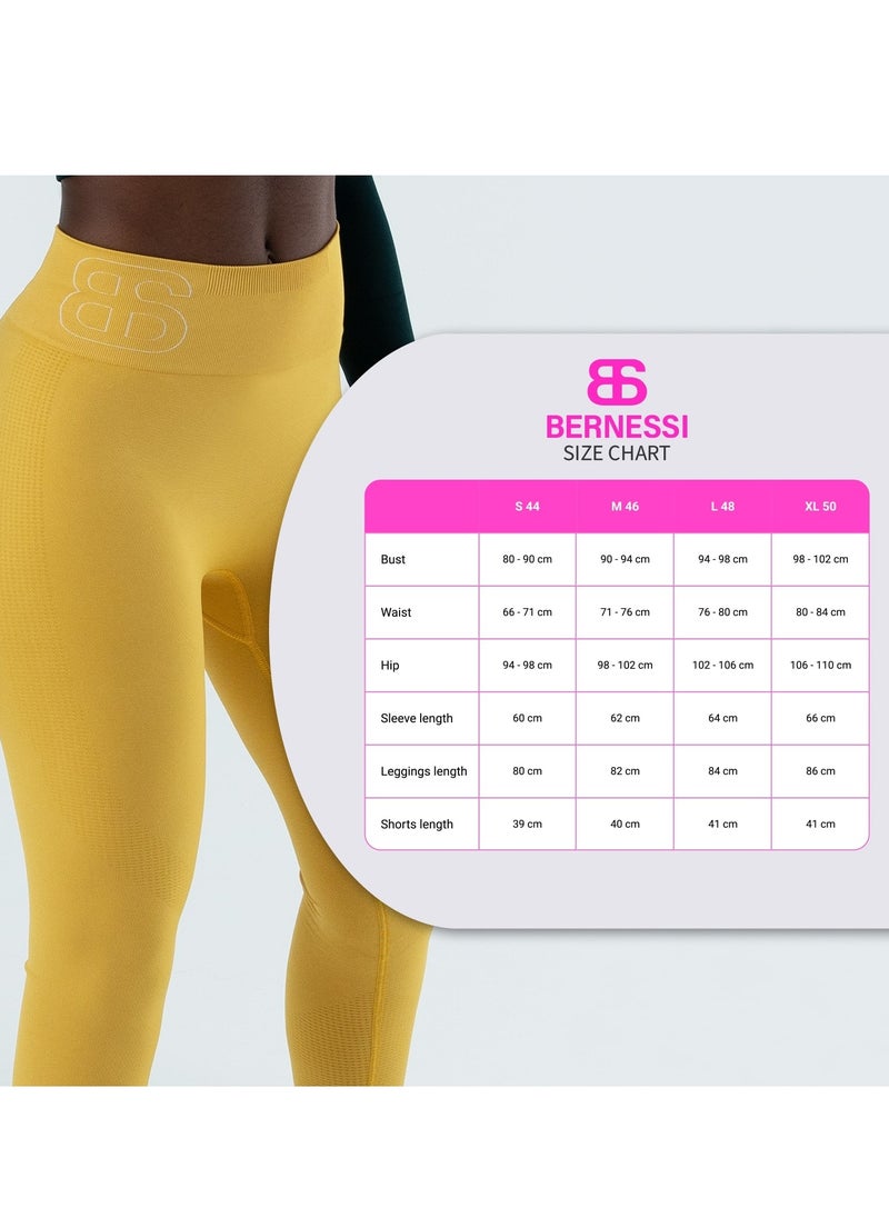 Bernessi - Turkey Nylon Sports Leggings for Women High Waisted Ladies Workout Running Fitness Yoga Gym Pants with Tummy Control Textured Yellow Pollen - Image 1