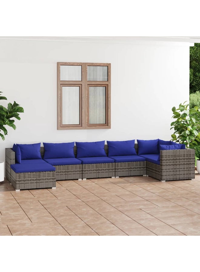 vidaxl 7 Piece Garden Lounge Set with Cushions Poly Rattan Grey 3101830 - Image 2