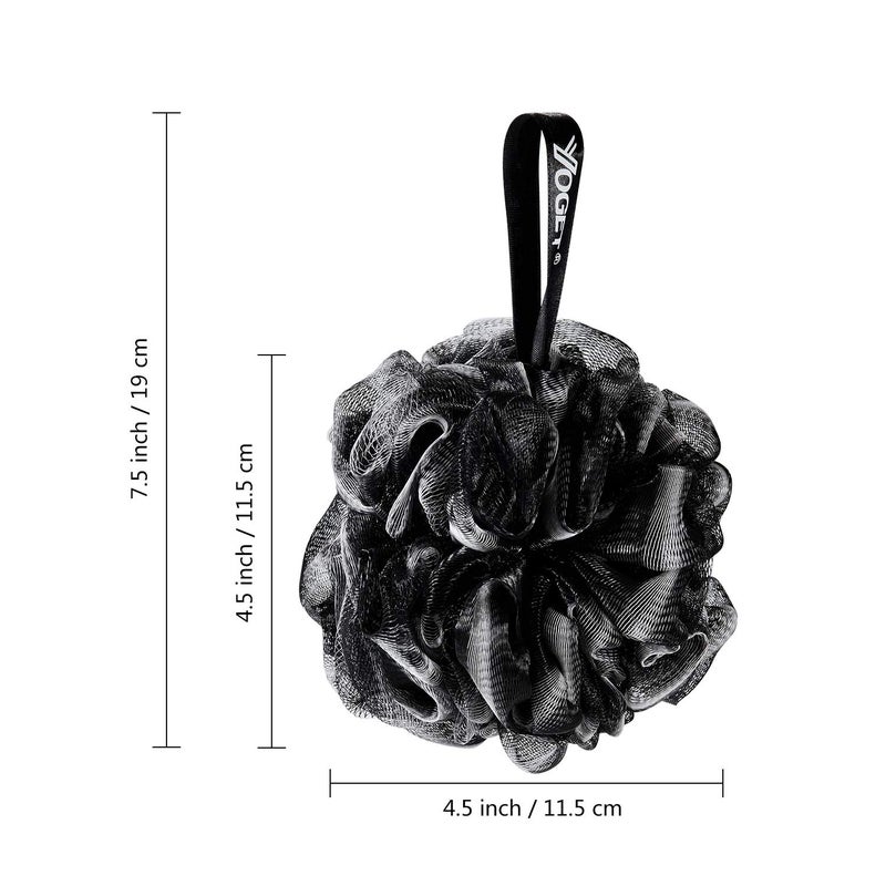 Yoget Bath Loofah Sponge, 4 Pack Black 60G Shower Mesh Ball Soft Pouf Body Scrubber, Exfoliate, Cleanse, Soothe Skin, Black Loofah with White Trim - Image 2