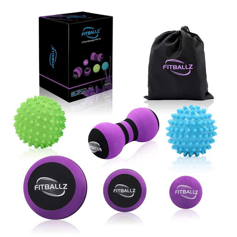 Fitballz Fitballz Myofascial Trigger Point Release Deep Tissue Therapy Kit 6 Pack Foam Spiky Peanut Balls in 3 Sizes